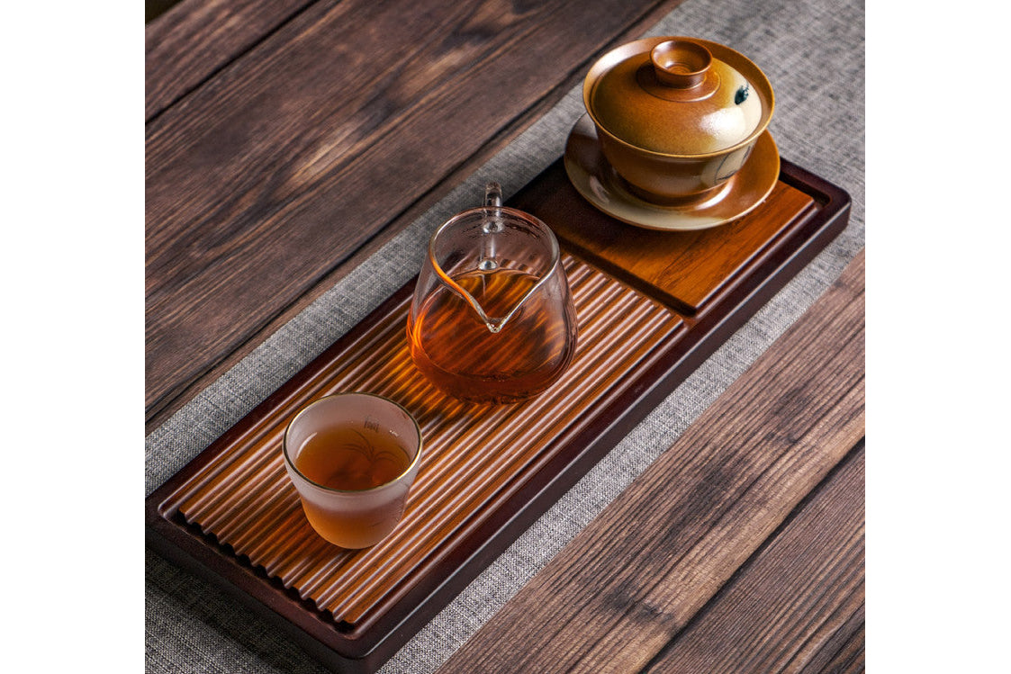 Tea Tray bamboo flat, brown with black rim 40x14x2