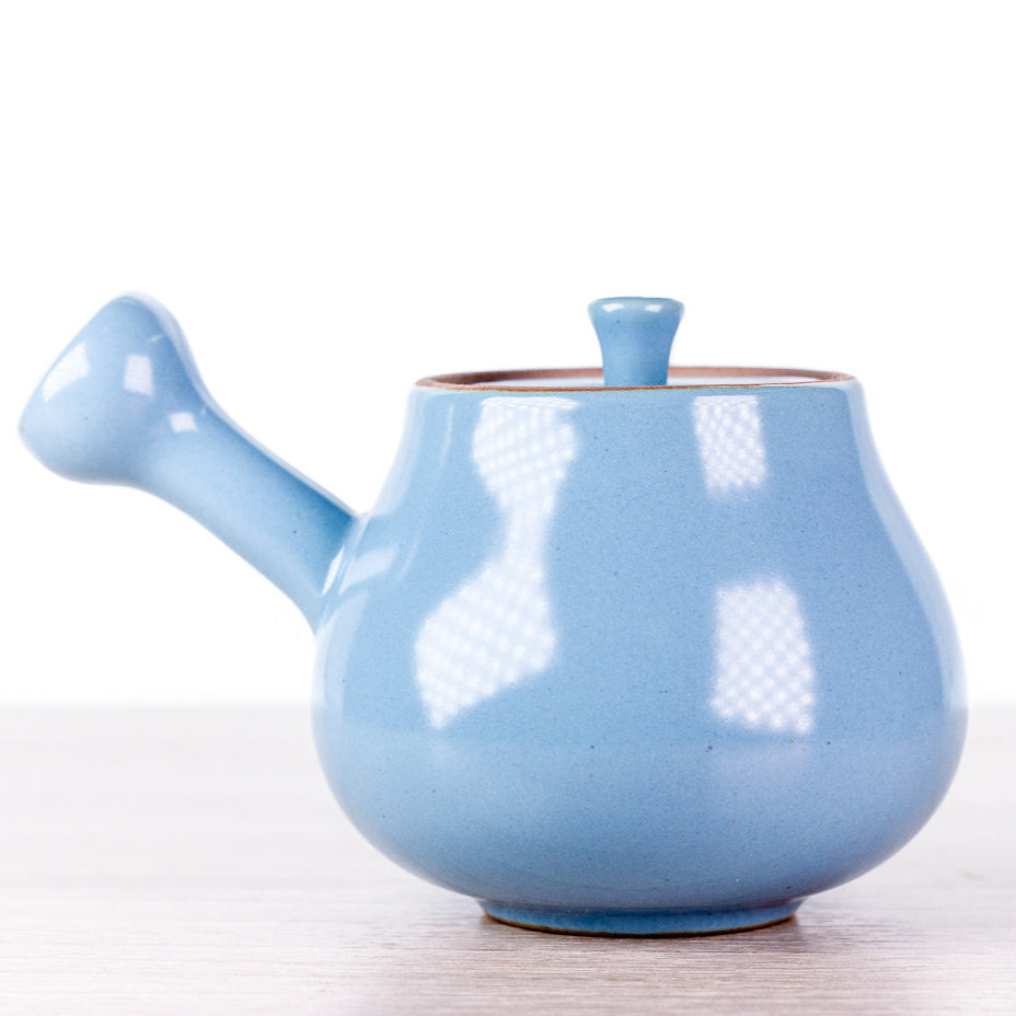 Teapot with side handle, blue, Dehua ceramics, 75 ml